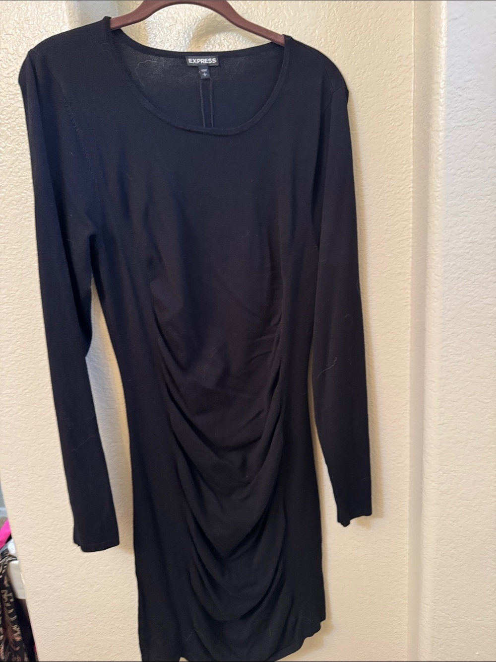 Express Black Long-Sleeve Ruched Front Dress